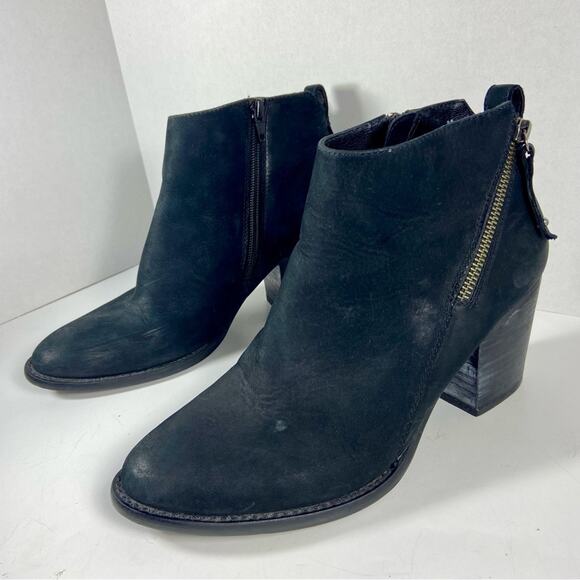 BLONDO waterproof black leather winter ankle booties block heel boho western - Picture 1 of 10